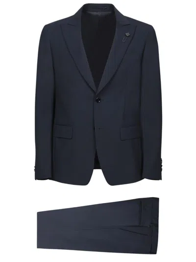LARDINI LARDINI MICRO-TEXTURED BLUE SUIT WITH TAILORED FIT