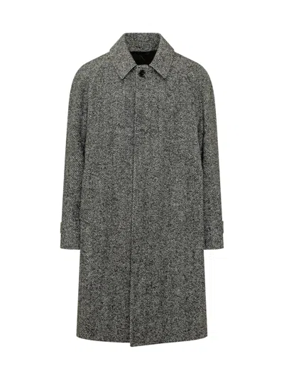 Lardini Micro-geometric Pattern Wool-blend Overcoat In 100ne