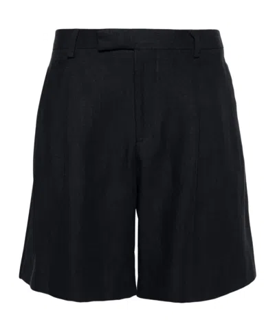 Lardini Mid-rise Linen Bermuda Shorts In Black
