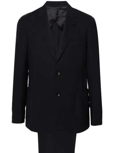 Lardini Midnight Blue Wool Blazer Set In Black