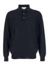 Lardini Blue Polo With Classic Collar And Long Sleeves In Cotton And Silk Blend Man In Blue