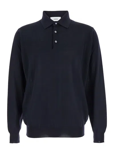 LARDINI MIDNIGHT BLUE WOOL POLO SHIRT