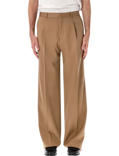 Lardini Migio Single-pleat Wool Gabardine Formal Pants In Brown
