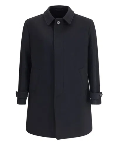 LARDINI MINIMALIST BLACK TRENCH COAT WITH STRUCTURED COLLAR