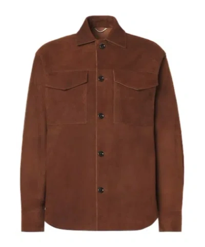 Lardini Minimalist Suede Jacket In Brown