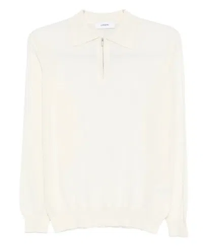 LARDINI MINIMALIST WHITE LONG-SLEEVE POLO SHIRT