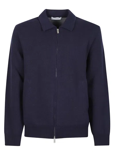 Lardini Minimalist Wool-blend Zip-up Bomber Jacket In Blue