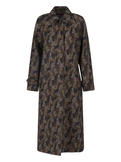 Lardini Multicolor Wool Camouflage Belted Coat In Brown