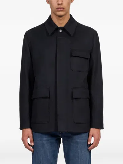 Lardini Multi-pocket Concealed-fastening Jacket In Black