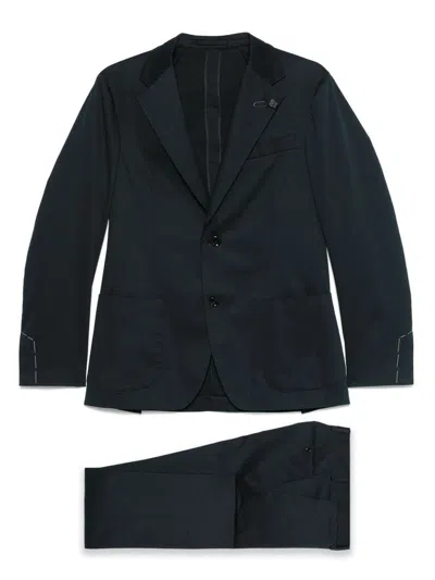LARDINI NAVY BLUE COTTON BLENDED SUIT