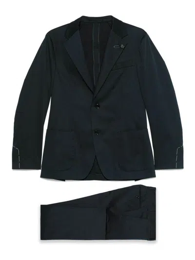 Lardini Navy Blue Cotton Blended Suit In Black