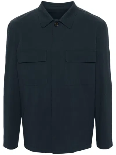 Lardini Textured Cotton Shirt Jacket In Blue