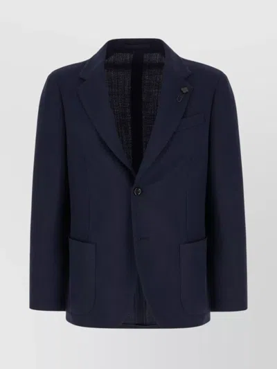 Lardini Notched Lapel Wool Blend Jacket In Blue
