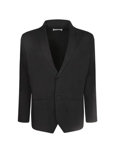 Lardini Notch-lapel Knitted Cardigan In Black