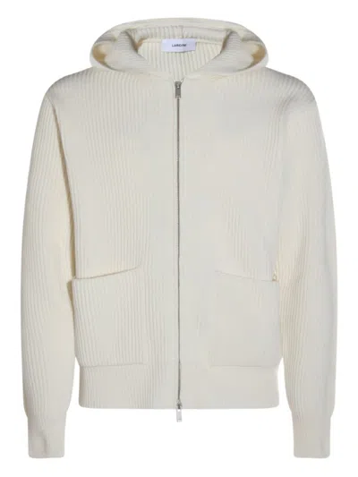 LARDINI OFF WHITE ZIP-UP HOODIE