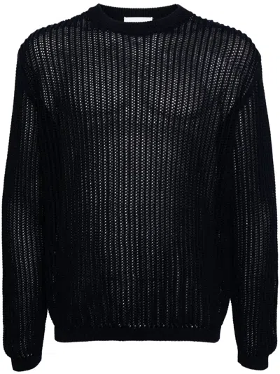 Lardini Cotton Rib Knit Crewneck Sweater In Blue