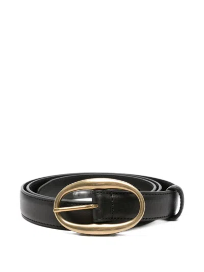 Lardini Oval-buckle Leather Belt In Black