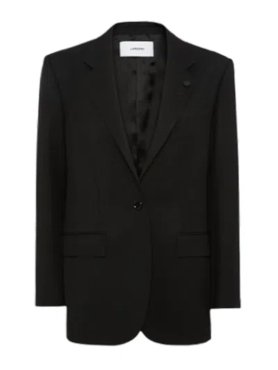 Lardini Oversized Jacket In Wool Gabardine In Black