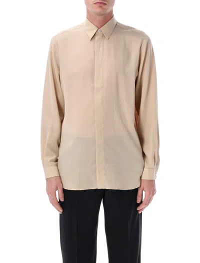 Lardini Oversized Lyocell Lino Hidden Button Shirt In Neutral