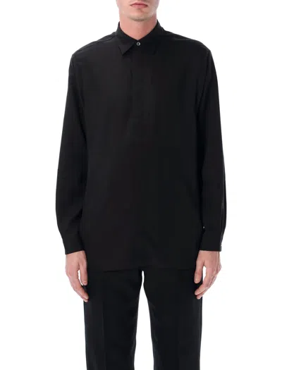 Lardini Oversized Lyocell Lino Hidden Button Shirt In Black