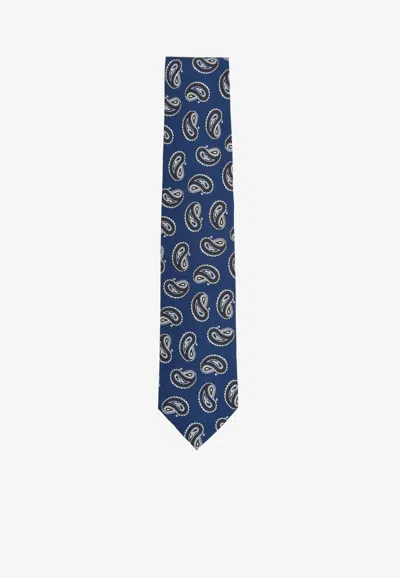 Lardini Paisley Print Classic Silk Tie In Blue