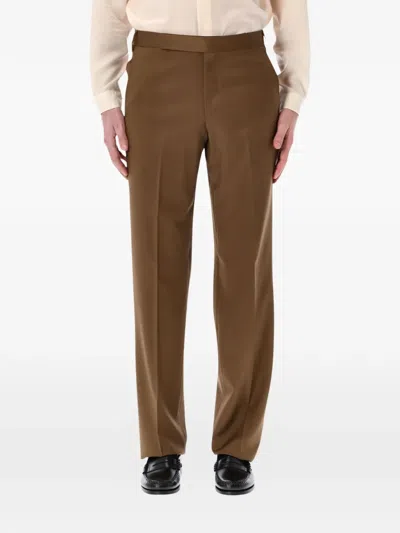 Lardini Stretch Crepe Gabardine Tailored Trousers 23 Hem In Brown