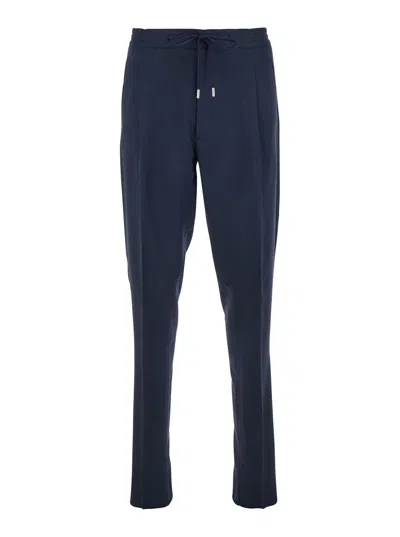 LARDINI BLUE PANTS WITH ELASTIC WAIST AND DRAWSTRING IN COTTON MAN