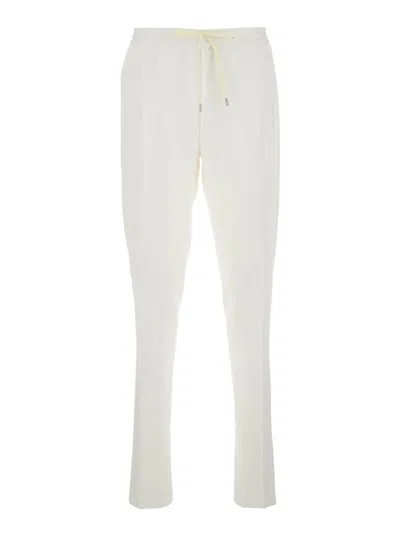 LARDINI WHITE PANTS WITH ELASTIC WAIST AND DRAWSTRING IN COTTON MAN