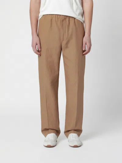 Lardini Linen Straight-leg Pants In Brown