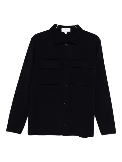 Lardini Knitted Jacket With Collared Front Pockets In Black