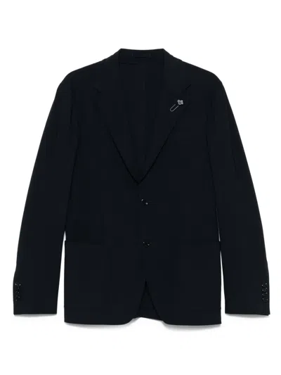 Lardini Single-breasted Logo Detailed Jacket In Black