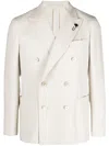 Lardini Double-breasted Textured Blazer With Peak Lapels In Neutrals