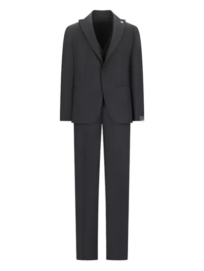 Lardini Peak-lapels Three-pieces Suit In Black