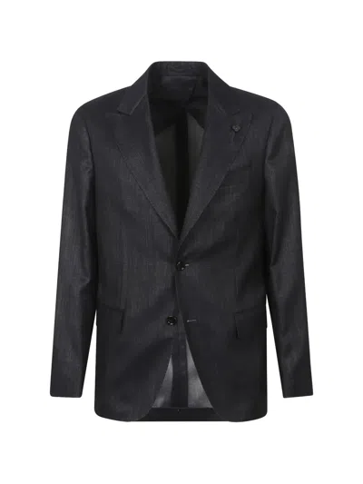 Lardini Peak-lapel Denim Blazer In Black