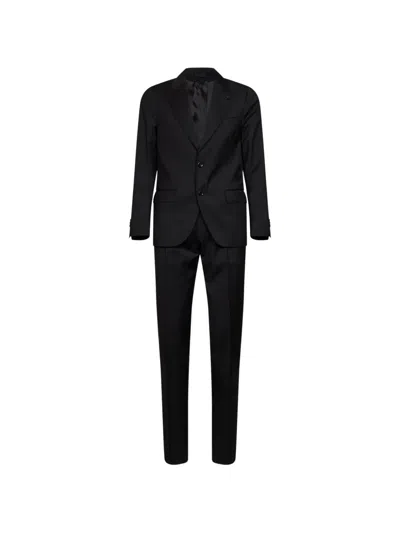Lardini Peak-lapel Virgin-wool Suit In Black