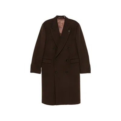 Lardini Pin-lapel Double-breasted Coat In Brown