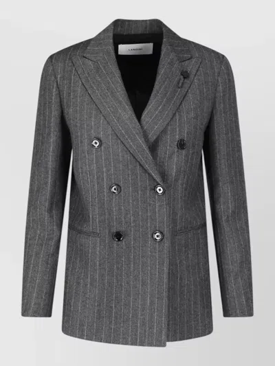 Lardini Pinstripe Blazer Flower Pin Tailored Design In Black