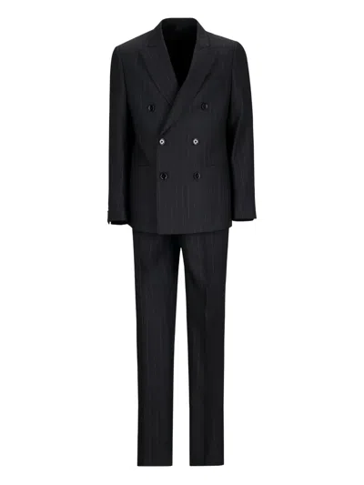 Lardini Pinstripe Double-breasted Suit In Black