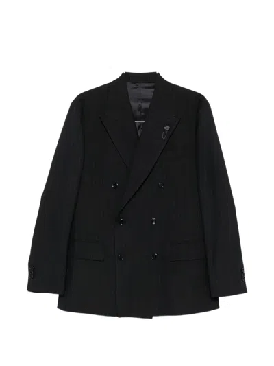Lardini Pinstripe Double-breasted Blazer In Black