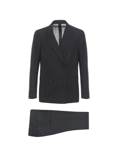 Lardini Pinstripe Double-breasted Suit In Black