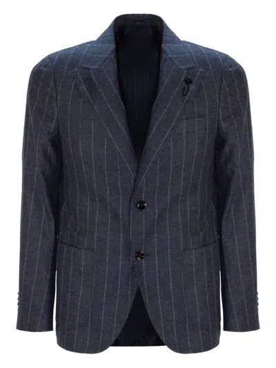 Lardini Pinstripe Lapel Blazer In Black