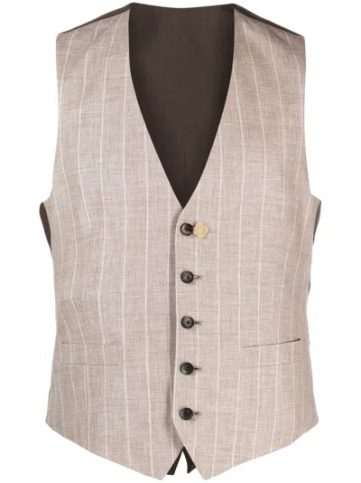 Lardini Pinstripe-pattern Single-breasted Vest In Braun