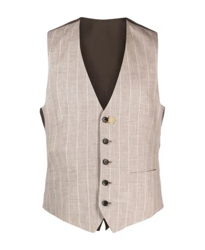LARDINI LARDINI V-NECK PINSTRIPE SINGLE-BREASTED VEST
