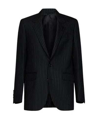Lardini Pinstripe-print Single-breasted Blazer In Black