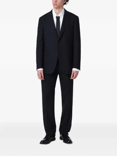 Lardini Pinstripe Wool Single Breasted Suit Jacket In Black