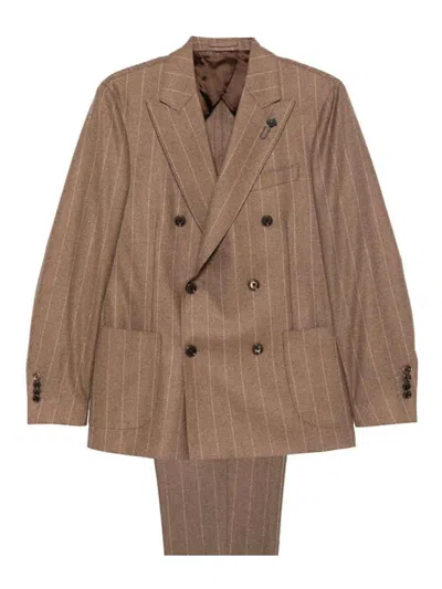 Lardini Pinstripe Suit In Brown
