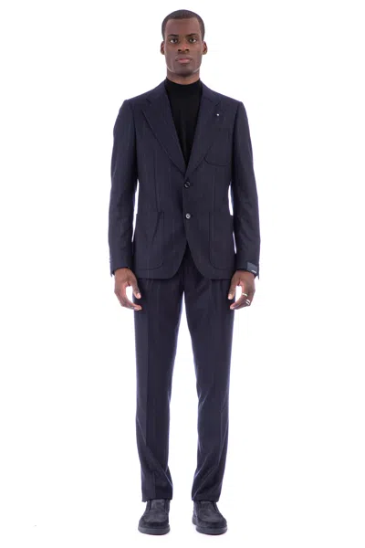 Lardini Pinstripe Wool-cashmere Loro Piana Suit Attitude Line In Blue