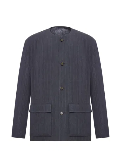 Lardini Pinstriped Linen Korean Jacket In Blue