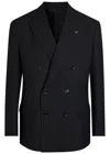 Lardini Pinstriped Double-breasted Wool Blazer In Black
