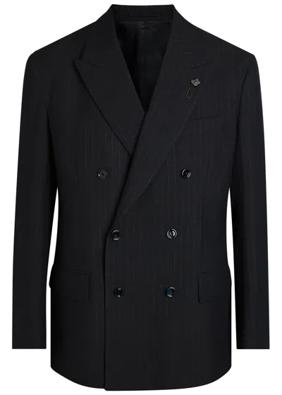 Lardini Pinstriped Double-breasted Wool Blazer In Black